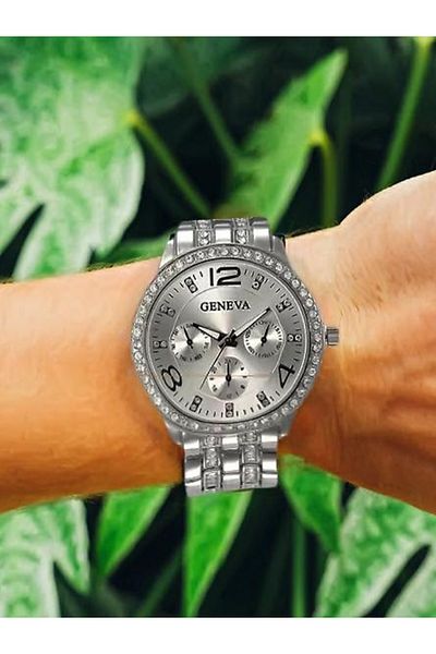 Geneva Rhinestone Wrist Watch - Silver