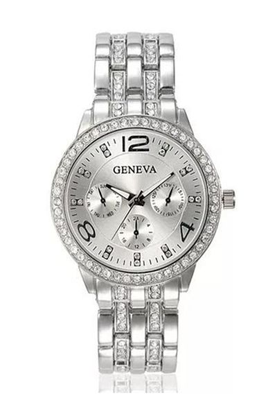 Geneva Rhinestone Wrist Watch - Silver