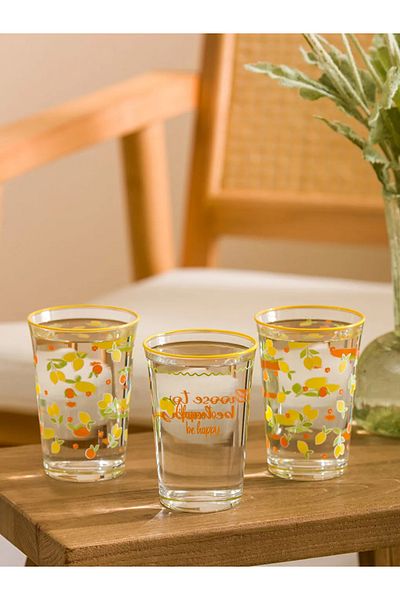 LC Waikiki Lcw Home Mixed Printed Glass Water Cup Set of 3 350 ml