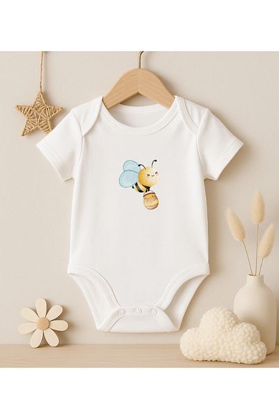 MODAT Cute Bee Carrying Honey Printed Baby Bodysuit