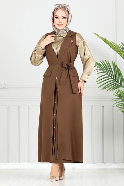 ModaMerve Σετ Hijab με διπλό γιακά 23100UKB929-M Καφέ