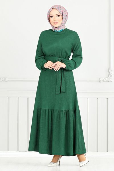 ModaMerve Wrapped Dress with Elastic Cuffs 423Dvl897-M Emerald