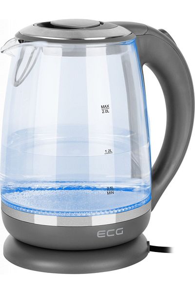 ECG Electric kettle glass mug ECG RK 2020 gray, 2 L, 2200 W, blue backlight