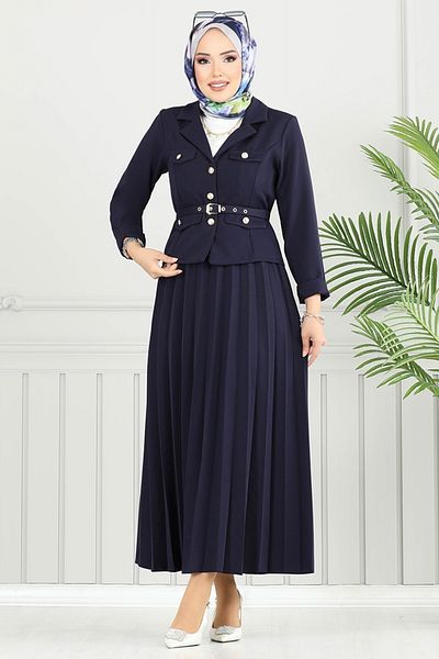 ModaMerve Double Breasted Collar Skirt Suit 4734Mp930-M Navy