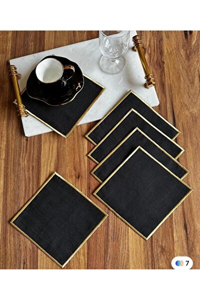 İNCİ ÇEYİZ 6 Adet Keten İşlemeye Uygun Tek Sargı Nakışlı Kahve Yanı Kokteyl Peçetesi & Bardak Altlığı.