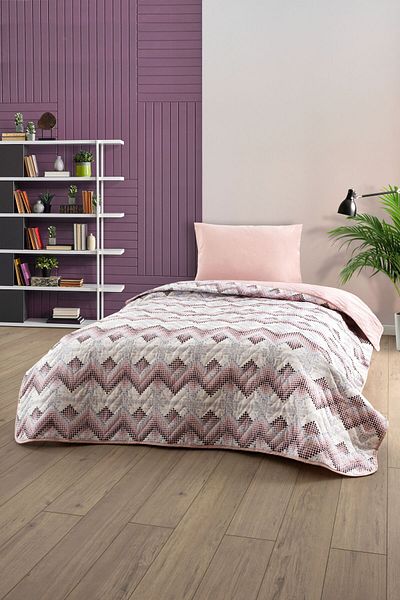 Formeya Single Patterned Quilted Double Sided Colorful Pique Bedspread Set 160X230 cm (Without Sheets)