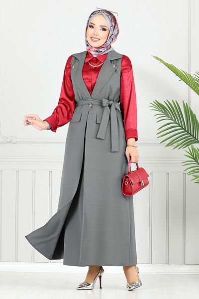 ModaMerve Σετ Hijab με διπλό γιακά 23100UKB929-M Anthracite
