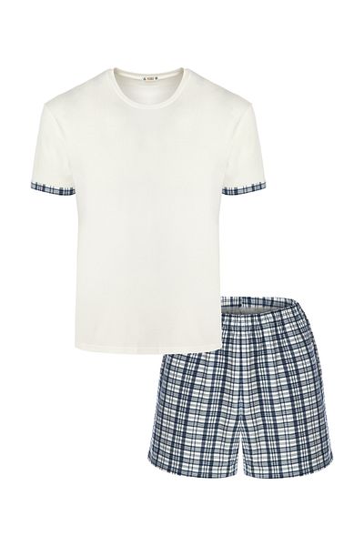 koza iç giyim Men's Sleeve Plaid Patterned Pocket Shorts Set