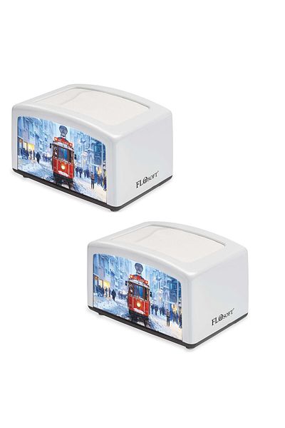 Trendylife Table Top Horizontal Dispenser Napkin Holder - Flosoft 2-Pack Napkin Holder White