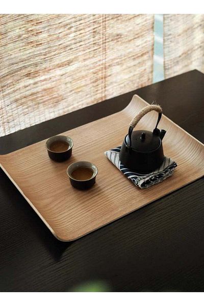 Trust Pro Rectangular Natural Ash Wood Veneer Serving Tray Light Brown 38X28CM