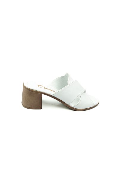 Charmia Babalı 1512 Charmia White Leather Heeled Women's Slippers