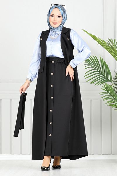 ModaMerve Σετ Hijab με διπλό γιακά 23100UKB929-M Μαύρο