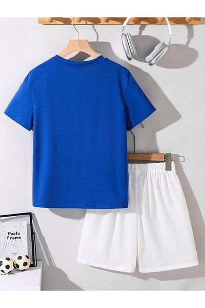 buendiakids Girl'S\Boy's Saks Blue-White Explore Printed Combed Cotton Shorts-Tshirt Set