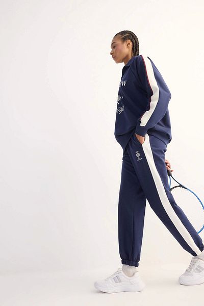 DeFacto D7138 Navy Blue DeFactoFit Standard Fit Sportsman Jogger Λεπτό αθλητικό παντελόνι με κορδόνια μέσης με τσέπη Β
