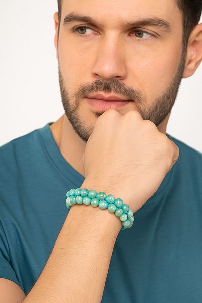 Safnaturel Igsl Certified Amazonite 8 mm Double Row Macrame Natural Stone Bracelet