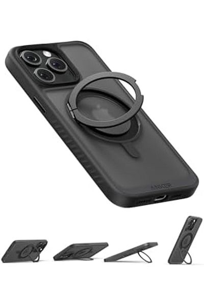 Anker Magnetic Phone Case with Rotating Ring Holder for iPhone 15 Pro - Matte Black