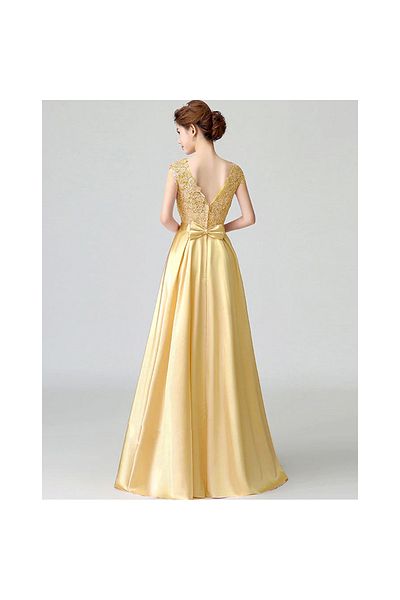 OEM Golden occasion dress with floral lace