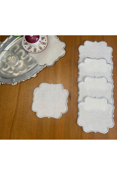 İNCİ ÇEYİZ 6 Pieces of Linen Fabric Suitable for Embroidering Single Wrap Embroidered Coffee Side Cocktail Napkins & Coasters.
