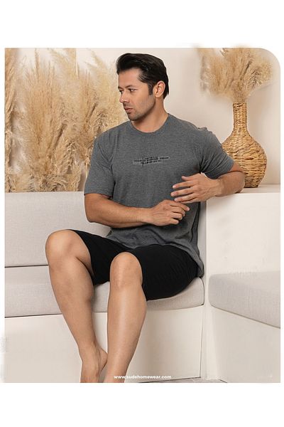 Lukitus Short Sleeve Single Jersey Cotton Men's Pajama Set with Shorts