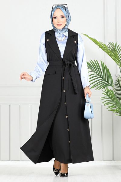 ModaMerve Σετ Hijab με διπλό γιακά 23100UKB929-M Μαύρο
