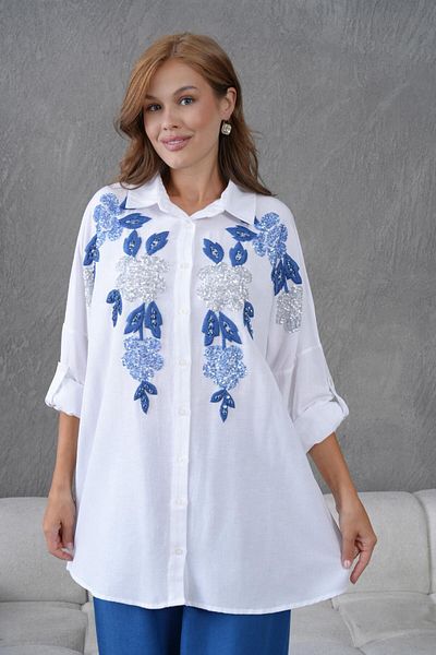 BURRASCA Embroidered Oversize Linen Shirt