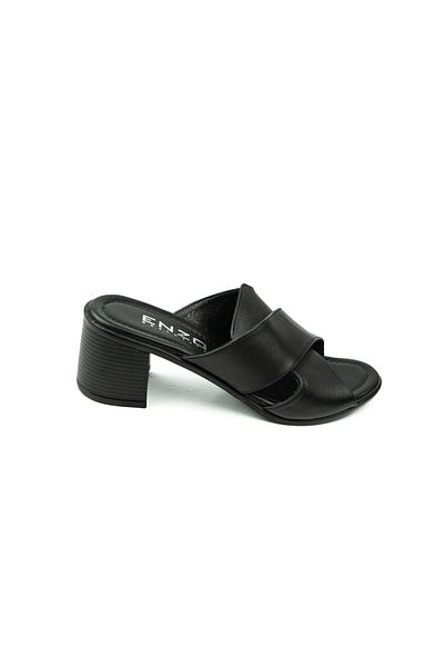 Charmia Babalı 1512 Charmia Black Leather Heeled Women's Slippers