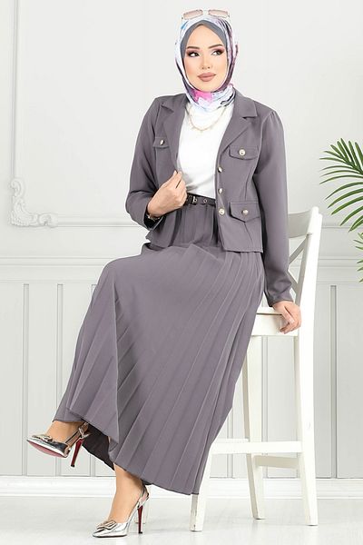 ModaMerve Double Breasted Collar Skirt Suit 4734Mp930-M Anthracite