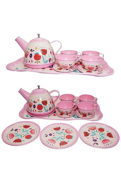 Rally Non Toxic Kids Tinplate Tea Party Tea Set for Little Girls Play House Playset with Teapots