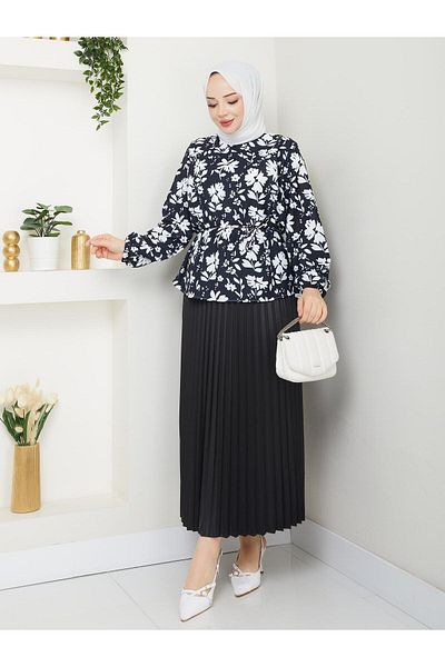 exxitcollection Women's Pleated Skirt Jesica Shirt Double Set