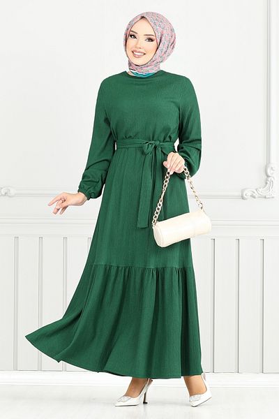 ModaMerve Wrapped Dress with Elastic Cuffs 423Dvl897-M Emerald