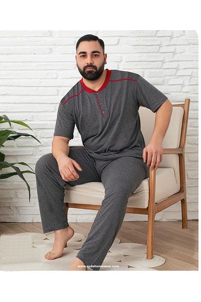 Lukitus Short Sleeve Cotton Single Jersey Men's Plus Size Pajama Set