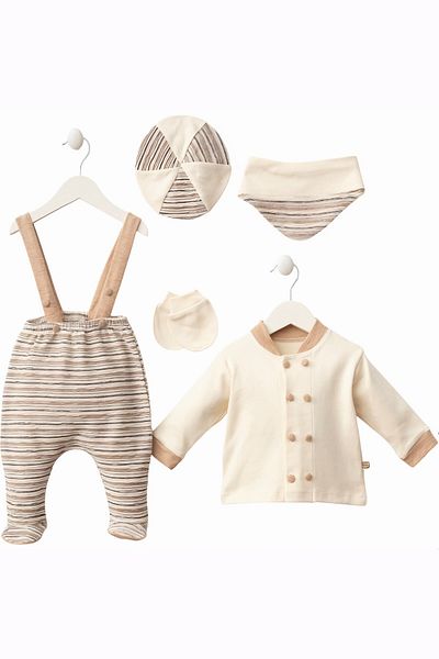 minuma Baby Boy Striped Jumpsuit Shirt 5-Piece Bodysuit Set Newborn 0-3 Months