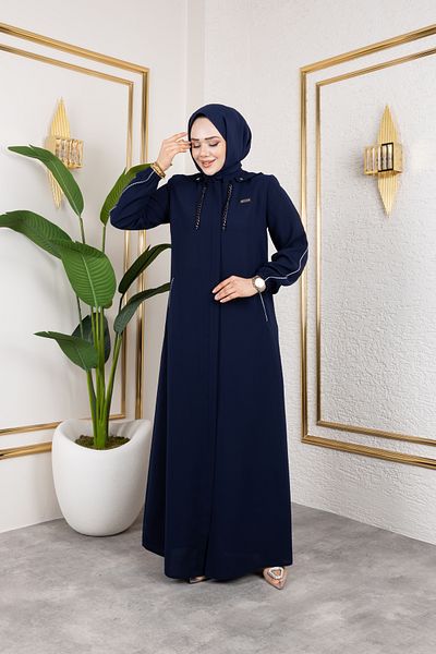 Nevayla Moda Абая с кант лента метален аксесоар детайл / тъмносиньо - F0144