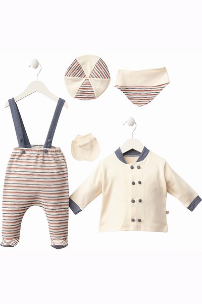 minuma Baby Boy Striped Jumpsuit Shirt 5-Piece Bodysuit Set Newborn 0-3 Months