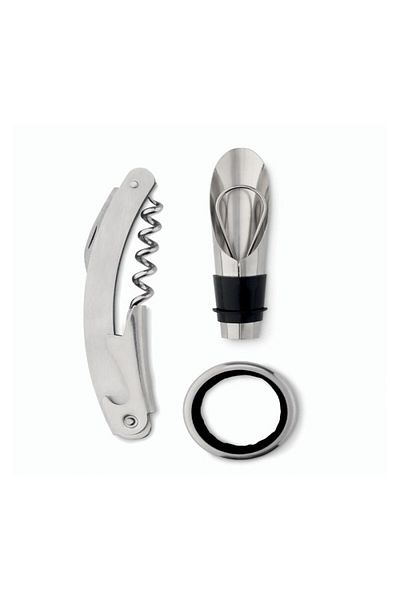 wei inox Set of 4 wine accessories, bottle-shaped packaging, metal, 24x6 cm