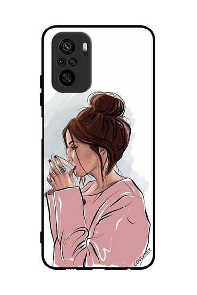 Covernex غطاء حماية لهاتف Poco M5s 4G، رسم فتاة تشرب الشاي