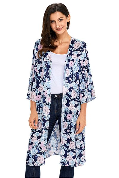 WildFashion Kimono style beach tunic with floral print and three-quarter sleeves Q606-4
