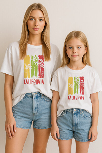 TARZ STİL تي شيرت مطبوع عليه كاليفورنيا متوافق مع الأم والبنت 12632