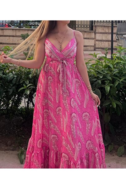 Sunshine Butik İpek Saten Pembe Elbise