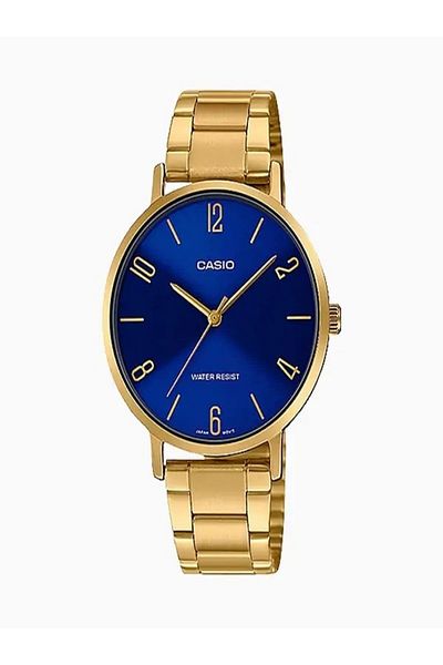 Casio Men's Minimalist Gold-Tone Stainless Steel Watch – Blue Dial, 3-Hand Analog