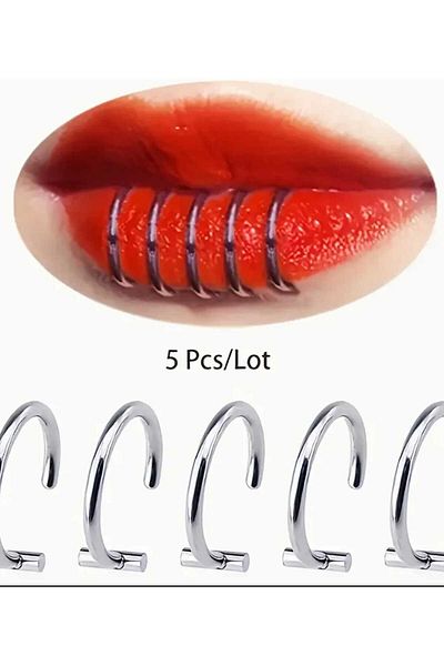 sarıyer silver 5Pcs Lip Ring Piercing Compression Model Adjustable Size Steel Non-Hole Ring Piercing