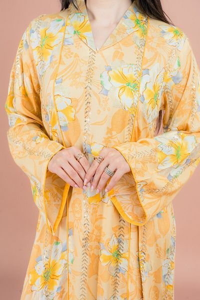 IKKXA Floral Elegance Collared Jalabiya