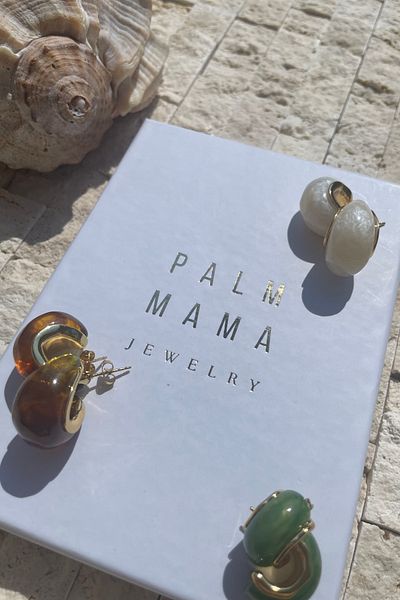 PALM MAMA JEWELRY Casual Stylish White Opal Stone Gold Stainless Steel Curved Hoop Earrings