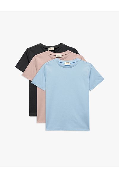 Koton Cotton Short Sleeve Crew Neck 3-Piece T-Shirt Set