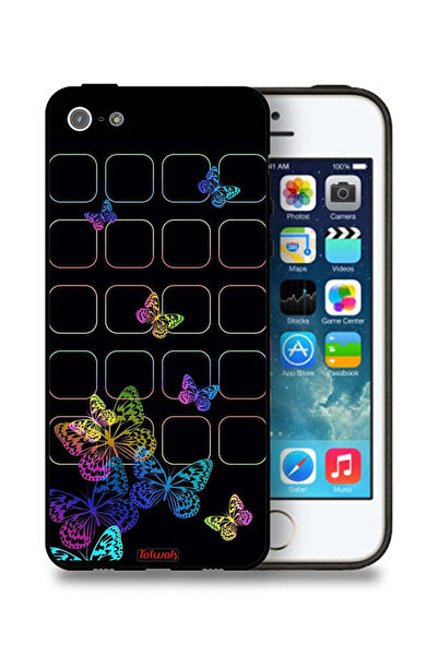 Tolwak غطاء حماية لأجهزة iPhone 5/5s/SE من Apple بنقشة فراشات ملونة