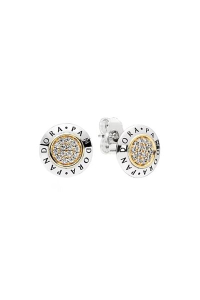 Pandora Cercei Pandora Signature pave din Argint 925, Aur 14k si Zirconiu