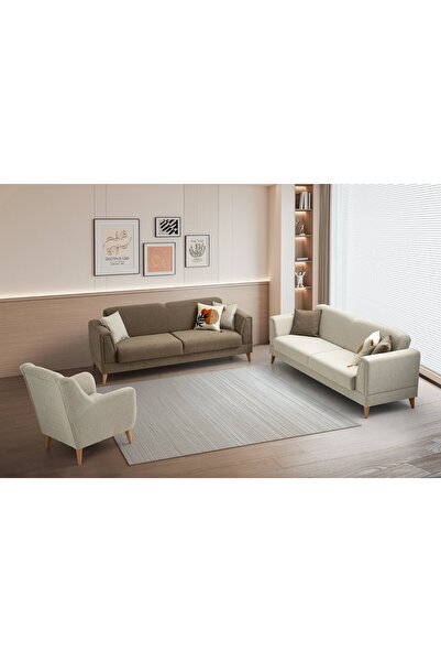 Yuvaset Home Gürün Ahşap Ayaklı Kahverengi 3 lü Kanepe