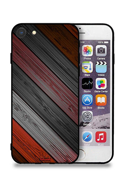 Tolwak Apple iPhone SE (2020) Protective Case Colored Wooden Pattern