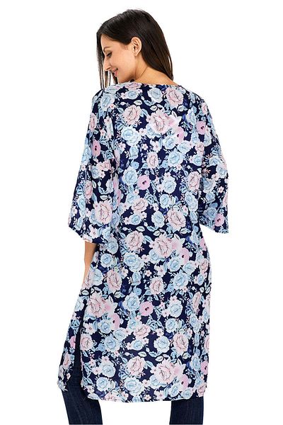 WildFashion Kimono style beach tunic with floral print and three-quarter sleeves Q606-4