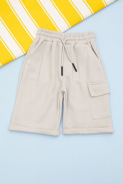 Cansın Mini Κρεμ ελαστική μέση Jogger ύφασμα μονή τσέπη Cargo Boy's Shorts 21156